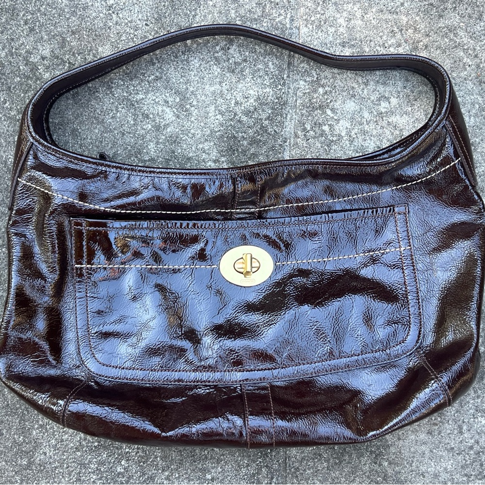 COACH Ergo Brown Patent
Leather Hobo Shoulder Tote
Purse Bag Large K0793 11469